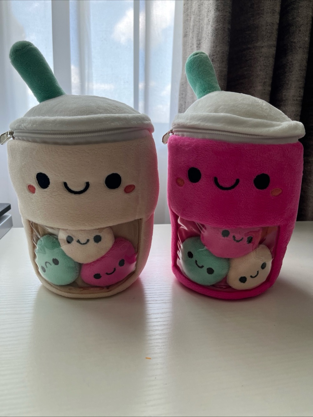 2 Fiesta Boba Bubble Tea Plush Stuffed Toys 7.5 Inches, Removable Plush Boba